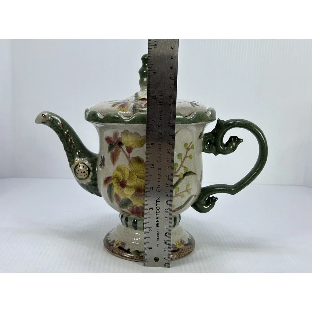 Vintage Chinese Teapot Vibrant‎ Flowers Handcrafted For Decorative Use Only